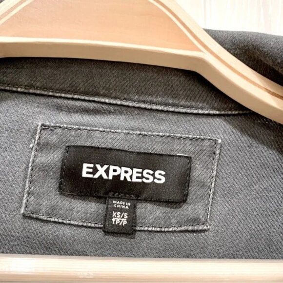 NWOT Express Grey Oversized Twill Soft Cotton Lyocell Moto Biker Jacket - Picture 4 of 5